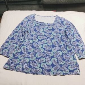 Kim Rogers Blue and Green Paisley Top Size Large
